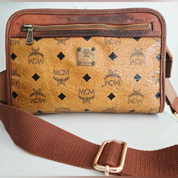 Authentic MCM Visetos Cognac Tan Vintage Crossbody Clutch WOC Shoulder Bag‎ - Picture 4 of 16
